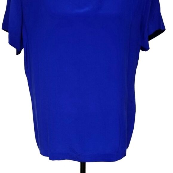 Vintage 80s Pia Rucci Royal Blue Silk Short Sleeve Crewneck Boxy Blouse M - Picture 6 of 11